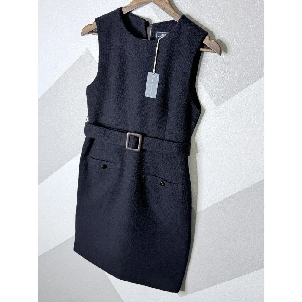 Kiel James Patrick Womens Size 2 Navy Belted Sheath Dress Wool Blend NWT - Picture 4 of 12